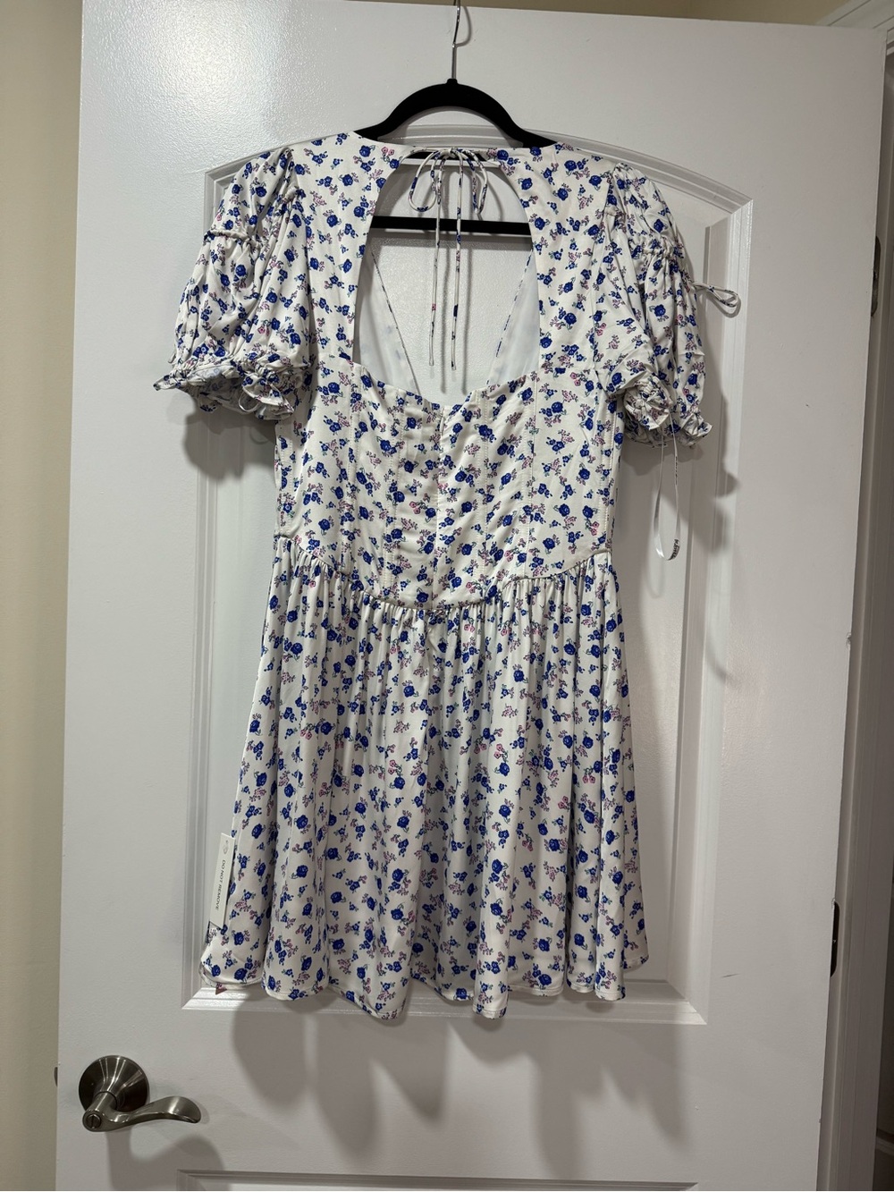 For Love & Lemons Paulina Corset White Mini Dress with Blue Floral Print - M - Picture 11 of 13